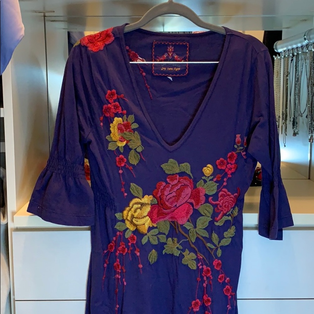Johnny Was blue embroidered dress size M